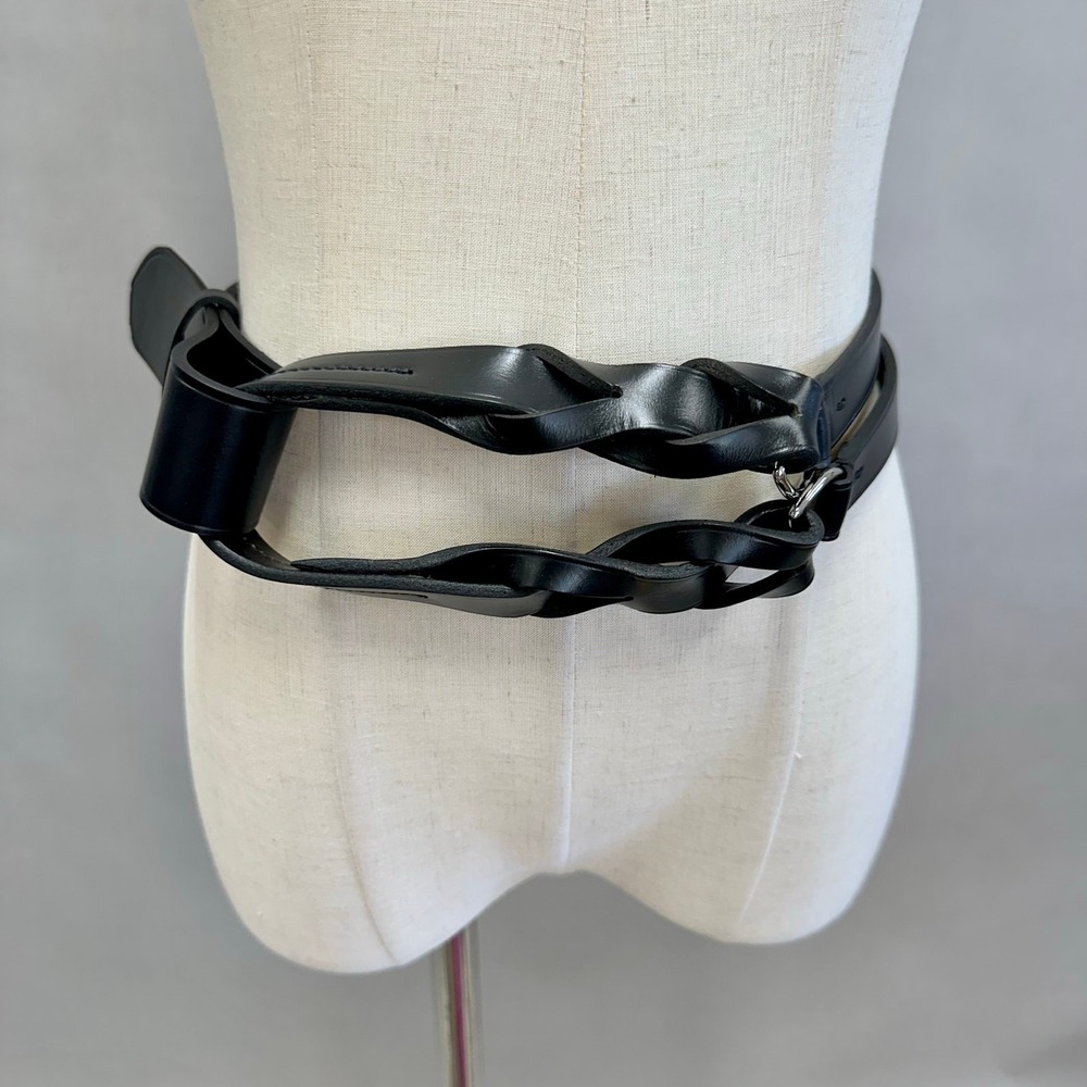 Lauren Ralph Lauren Women's Tri-Strap O-Ring Black Leather Belt NWOT size Large‎